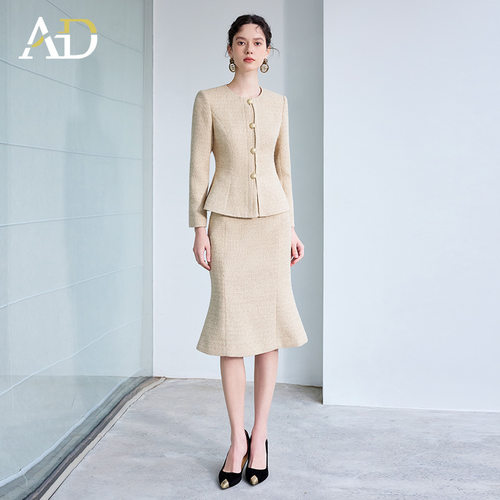 小香风礼服主持人西装套装鱼尾裙