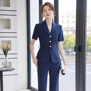 高端职业西装套装薄款短袖夏季女主持人酒店前台珠宝店教师工作服