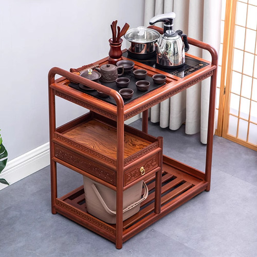 新中式花梨木烧水壶一体茶车茶几