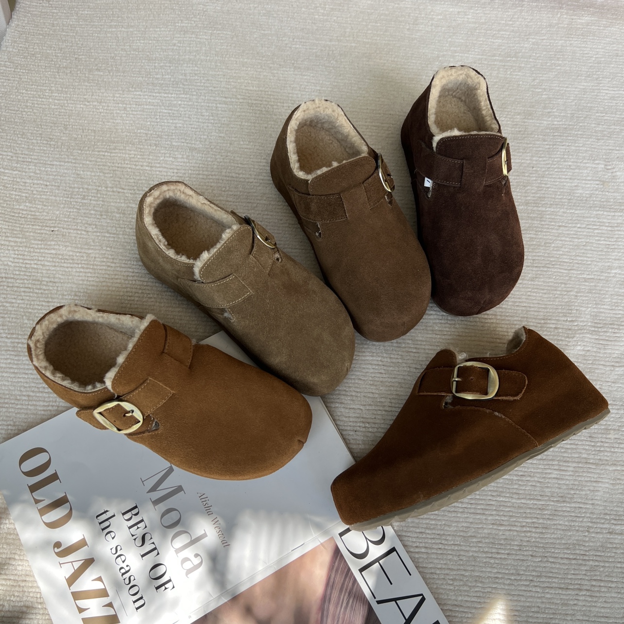 加绒牛皮版勃肯女2025韩版秋冬内增高圆头懒人一脚蹬厚底百搭棉鞋