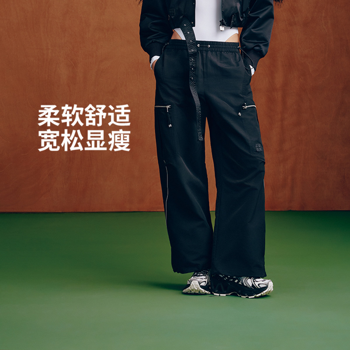 中国李宁运动长裤女士秋季裤子反光女装宽松运动裤