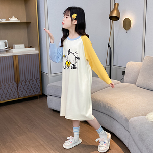 女童莫代尔睡裙公主卡通可爱秋款睡衣春秋儿童网红大童冰丝家居服