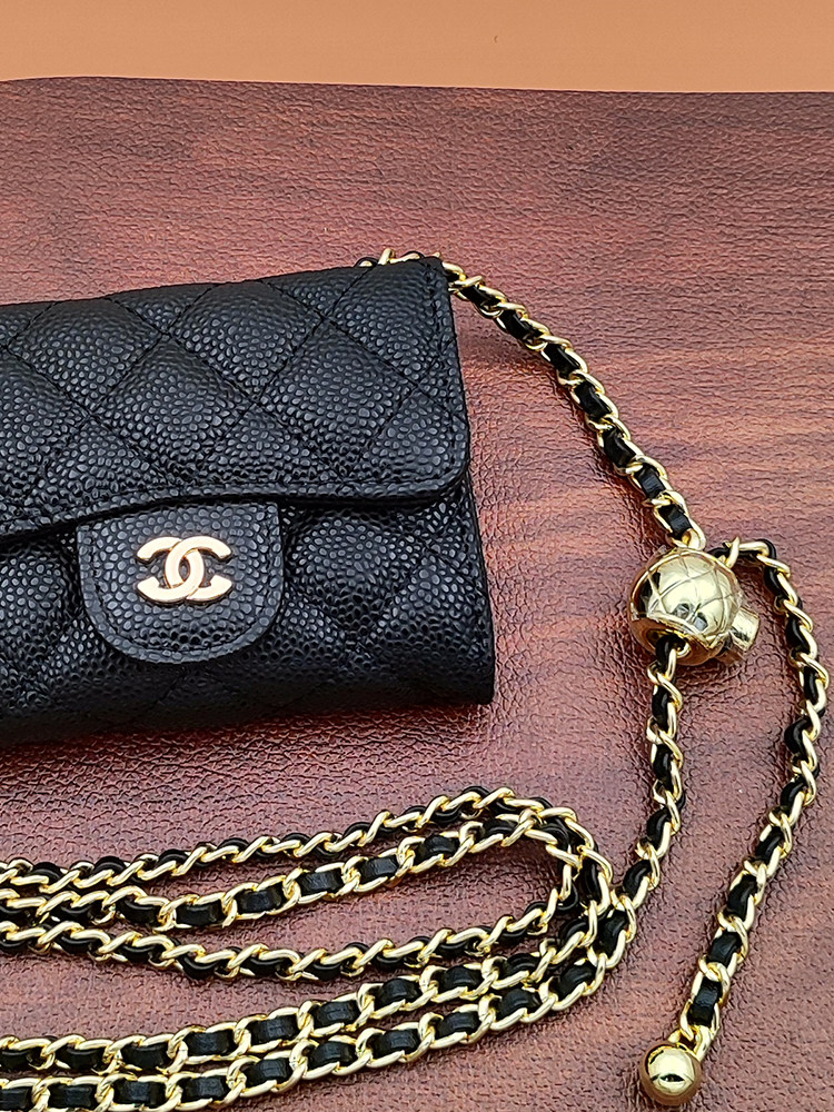 Caviar leather coin purse card case 2025 new women's high-end wallet small waist bag CF cowhide small fragrant milk