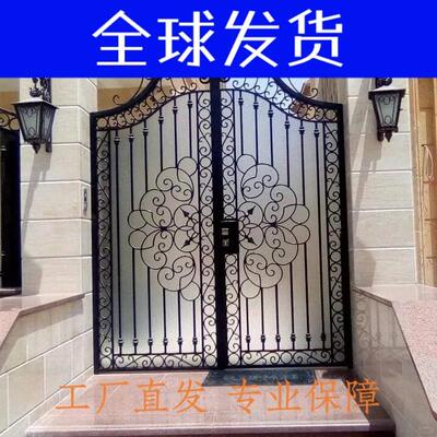 自建房院子门户外铁艺大门欧式庭院门别墅花园门双开门锻打铁门