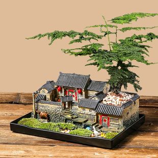 复古怀旧摆件建筑农家小院老房子模型客厅装饰桌面盆栽微景观造景