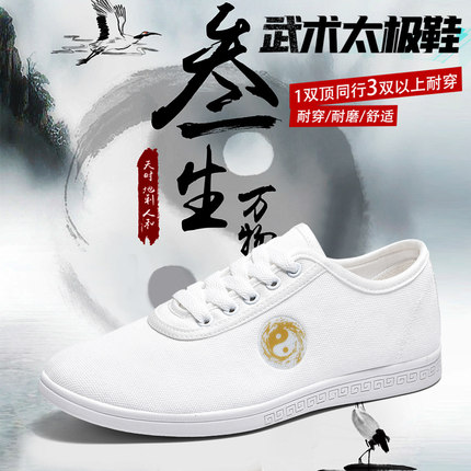 武乐太极鞋男女帆布鞋橡胶底夏季百搭小白鞋休闲太极拳运动练功鞋
