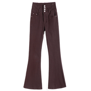 小喇叭牛仔裤女2026年春装新款修身显瘦垂感拖地高腰排扣微喇裤子