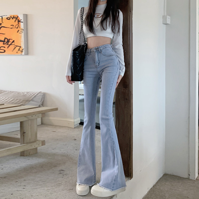 喇叭裤长裤毛边高腰显瘦马蹄裤