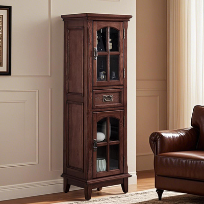 美式全实木单门玻璃酒柜靠墙家用客厅立柜餐边柜落地储物柜高款