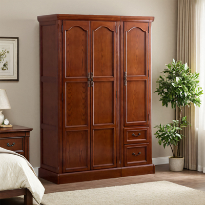 美式实木衣柜家用 欧式小型卧室柜子单门双门挂衣柜大衣橱储物柜