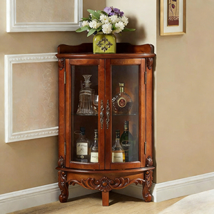 美式实木角柜复古角落柜三角形玻璃转角柜家用客厅餐厅角落拐角柜