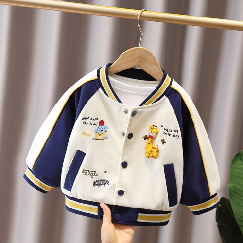儿童外套秋款2026新款男童卡通棒球服上衣春秋款撞色拼接夹克上衣