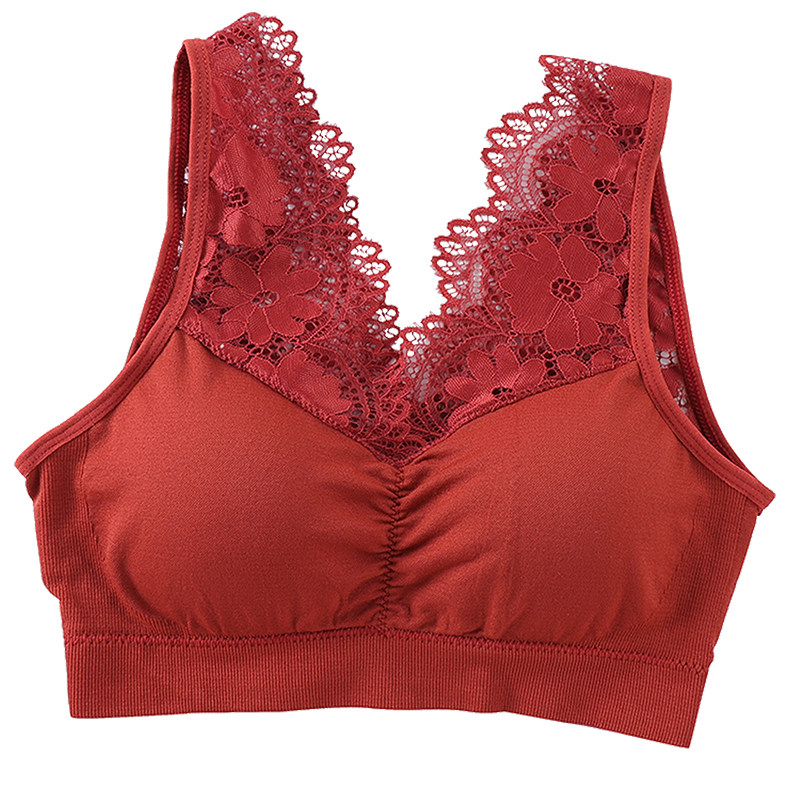 蕾丝美胸美背文胸女性感聚拢裹胸抹胸带厚胸垫背心上托内衣防走光