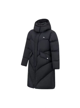 李宁 2023AW女款鸭绒防风保暖运动连帽长款羽绒服 AYMT116-3