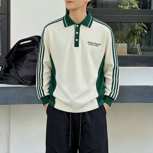 阿迪男子休闲Polo衫长袖套头卫衣