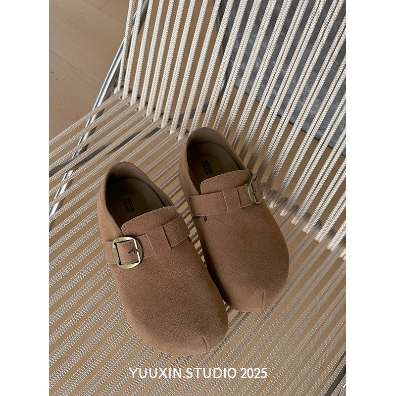 【YUUXIN】勃肯鞋~秋季复古真皮内增高勃肯鞋女皮带扣圆头单鞋