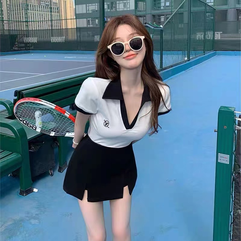 美式甜辣裙修身套装夏季小个子休闲上衣学院风纯欲辣妹运动两件套