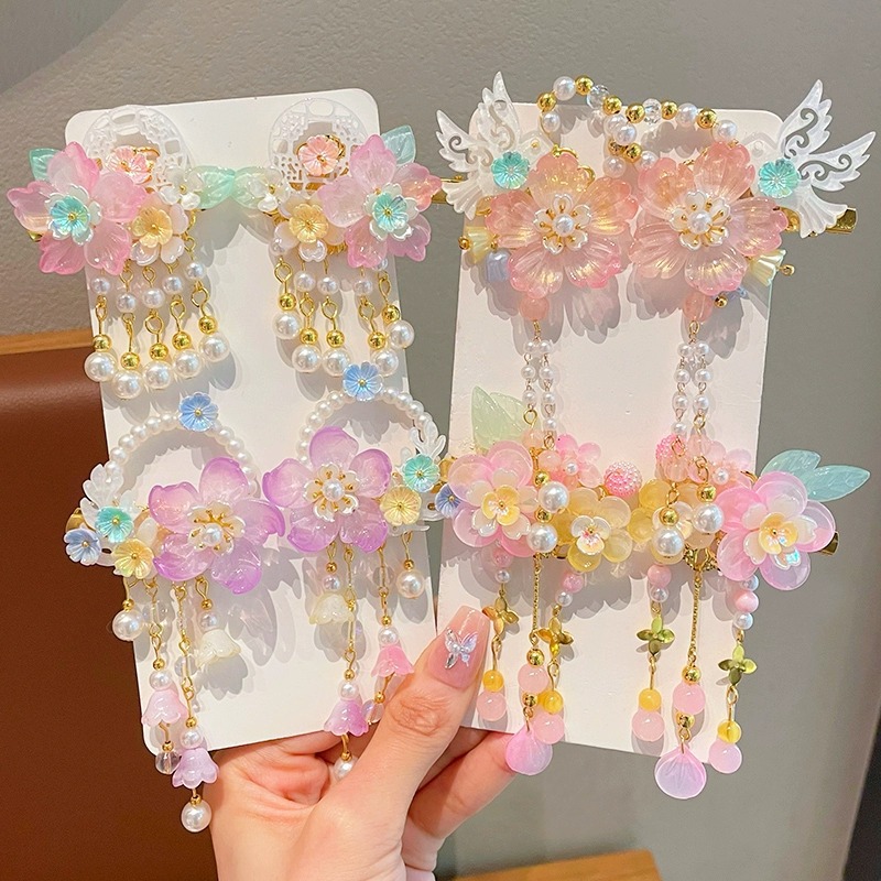 汉服头饰女超仙花朵蝴蝶公主古装发饰女童中国风流苏步摇发卡