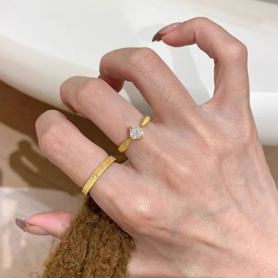 新款日韩时尚轻奢拉丝小方糖戒指