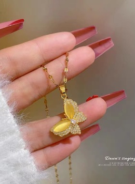 日韩新款黄色蝴蝶项链女百搭气质