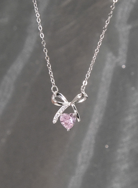 芝栀挞蝴蝶结爱心s925纯银项链