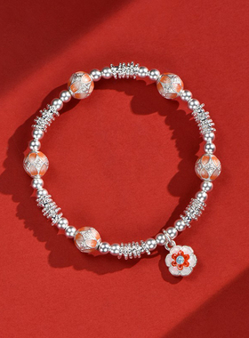 珐琅手链粉珠萦手链甜美简约纯银手链