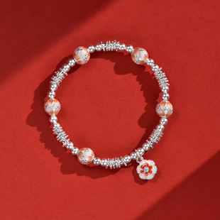 珐琅手链粉珠萦手链甜美简约纯银手链