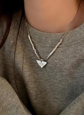 杭潮钛钢三角形小方块项链女款
