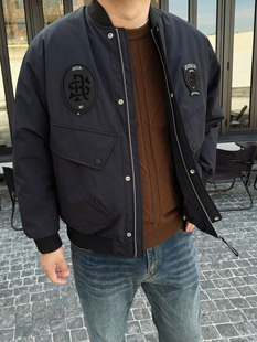 DAEVU冬季新款韩系图标潮胖子加肥加大码男士棒球领短款羽绒服