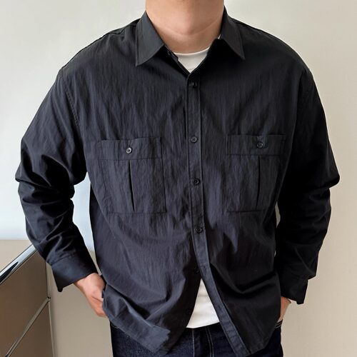 大依无忧黑色加肥加大长袖衬衫