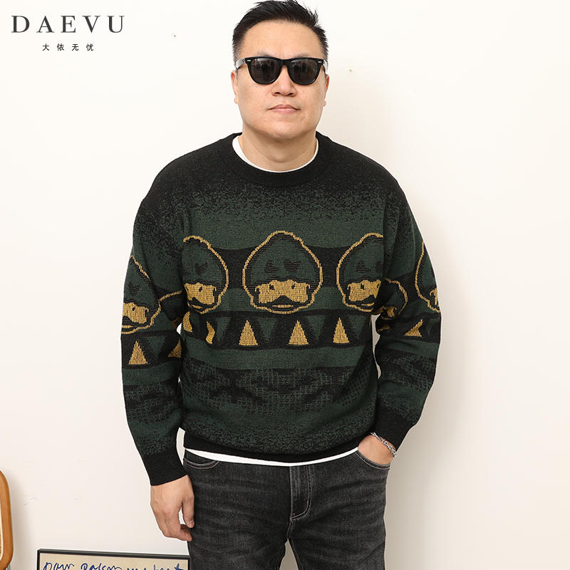 男士长袖圆领毛衣针织衫卡通鸭子