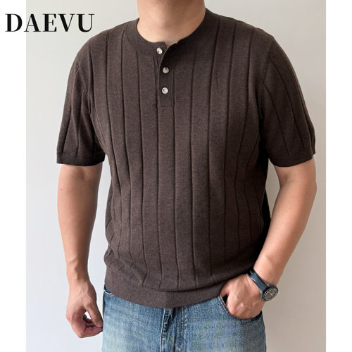DAEVU秋老钱风亨利领短袖针织衫