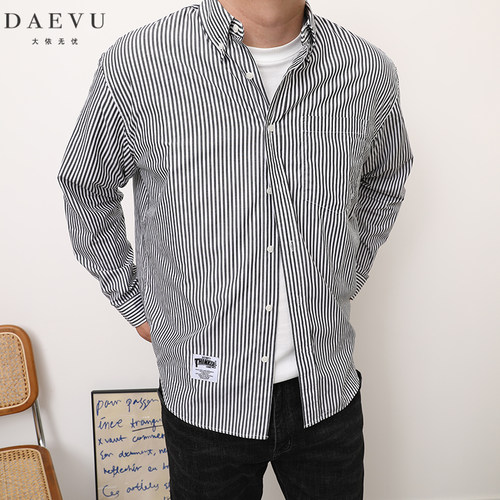 Daevu条纹大码男士长袖衬衫衬衣