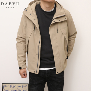 DAEVU春秋新款卡其日系大号潮胖加肥加大码男士短款帽款夹克外套