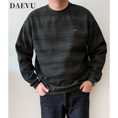 大依无忧大码男装春秋款绿纹理休闲宽松胖子加肥加大男款圆领卫衣