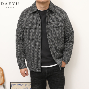 DAEVU秋冬新款厚料大号潮胖子加肥加大码男士短款翻领夹克外套