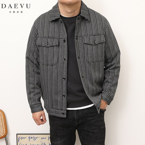 Daevu翻领冬大码男夹克外套