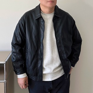 短款 DAEVU大码 胖人外套加肥加大男士 男装 翻领PU皮衣夹克 春秋新款