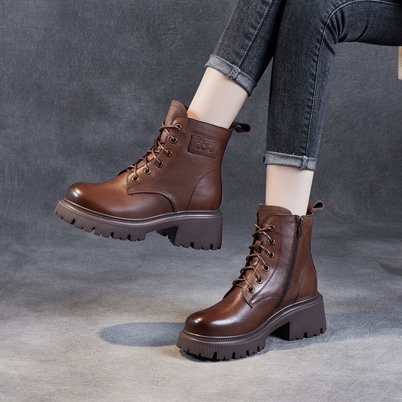 马丁靴女英伦风爆款短靴2025年秋冬新款真皮厚底增高薄款复古单靴,女鞋,马丁靴,淘宝优惠券,粉丝福利购,淘宝优惠卷