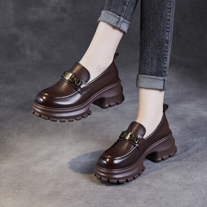 头层牛皮乐福鞋2025春秋新款真皮女鞋松糕厚底单鞋休闲百搭小皮鞋