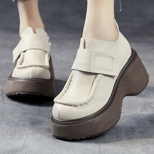 嫔妃丽人深口单鞋真皮厚底