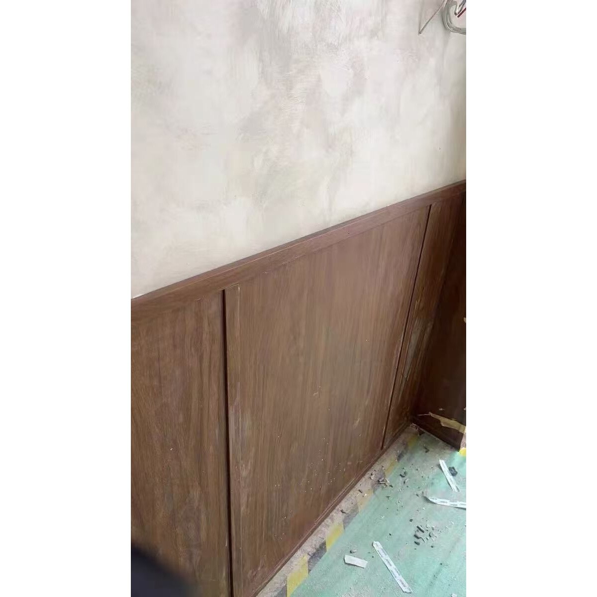中式墙裙美式室内装修竹炭护墙板防撞黑胡桃平板集成装饰背景墙