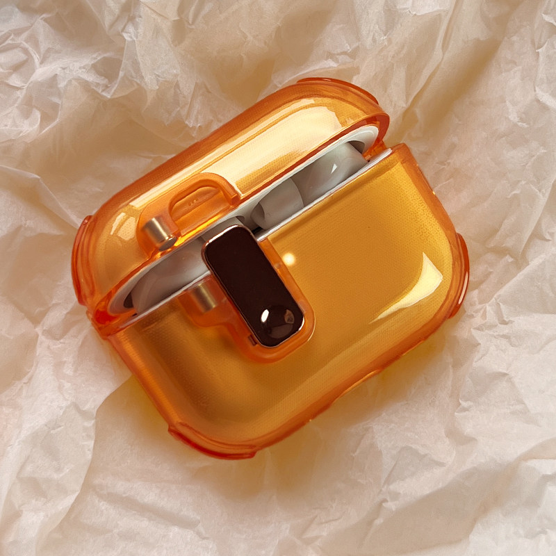 橙色耳机保护套Airpodspro3壳2代蓝牙二代透明ipods自动弹盖airpods4代一体软壳防摔高级感airpods第三代盒