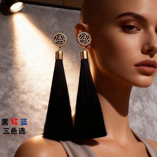 复古港风丝绒流苏耳环女耳钉长款