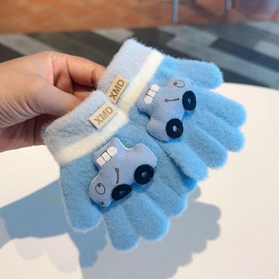 笛姿莎男童毛线针织五指保暖手套