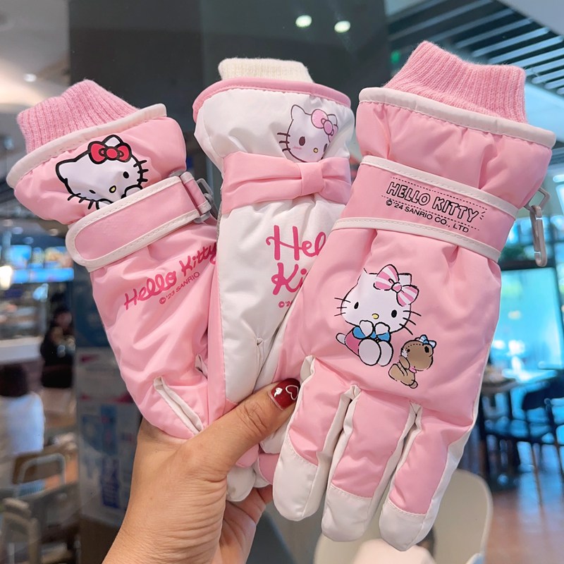 儿童五指滑雪手套冬季加绒加厚小孩玩雪防水防寒保暖女童学生卡通