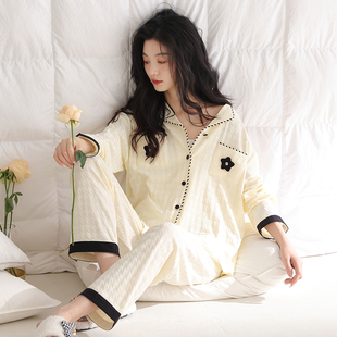 维多利亚新款 纯棉开衫 长袖 睡衣女士高级感可外穿慵懒风家居服套装