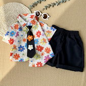 衬衫 短袖 装 洋气儿童沙滩服2026新款 男童套装 痞帅男宝宝童装 夏季