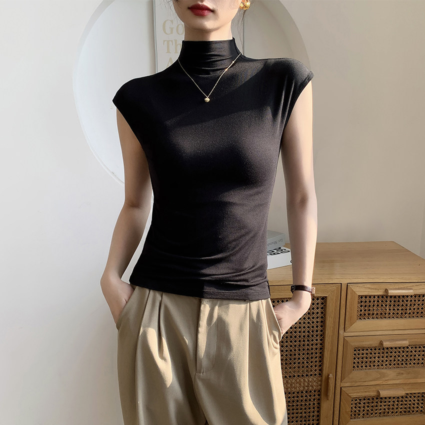 黑色半高领莫代尔无袖背心女内搭2026新款春夏坎肩修身打底上衣,女装/女士精品,背心吊带,淘宝优惠券,粉丝福利购,淘宝优惠卷