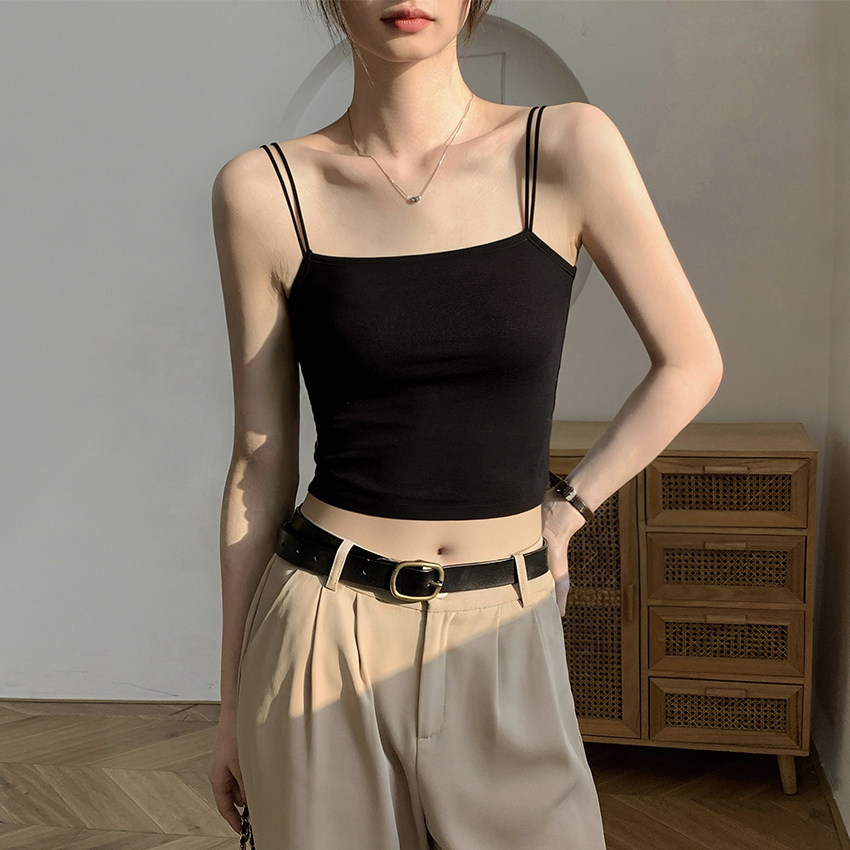 黑色短款小吊带背心女内搭夏2026新款纯棉美背性感带胸垫抹胸上衣